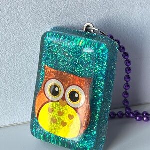 Glittery Owl Keychain with Purple Bead Chain